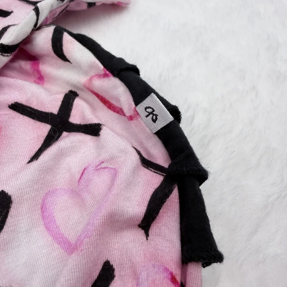 Birdie Bean Bubble Romper Baby Girl 18-24M Pink Black XOXO Hearts Bamboo Ruffle